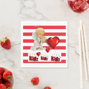 Paper Napkins, Red & White Stripe Baby Angel Napkin