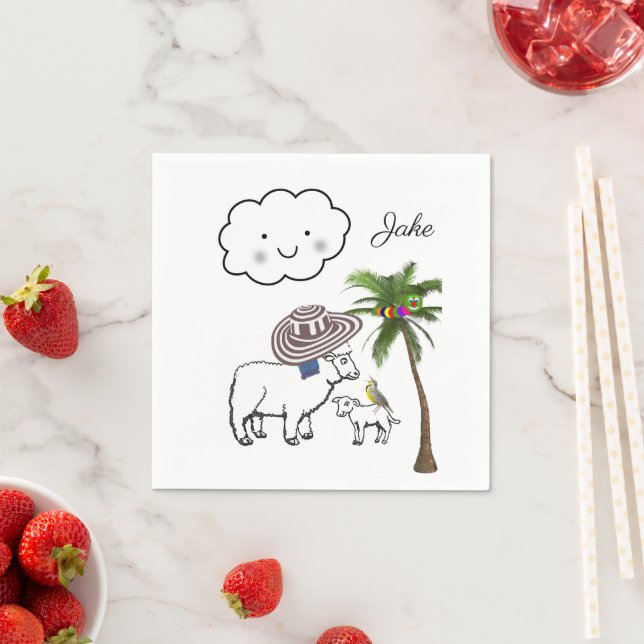 Paper Napkins, Sheep Palm Tree Clouds Napkin (Insitu)