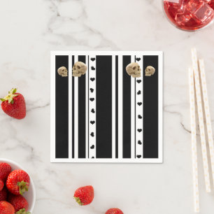 Paper Napkins, Skulls Black White Stripe Hearts Napkin
