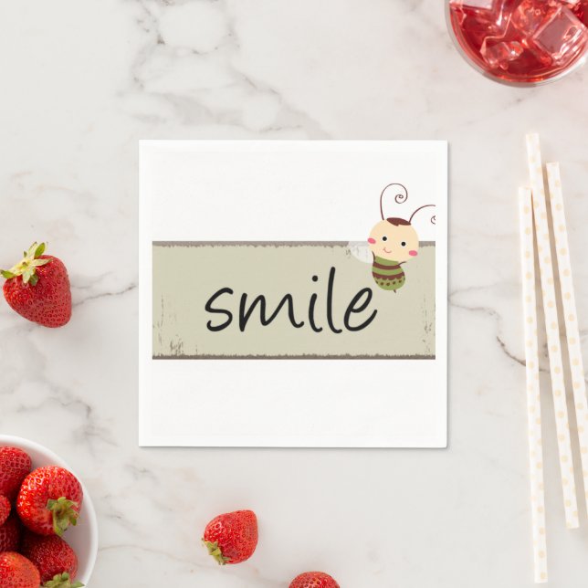 Paper Napkins, Smile Bumblebee Beige Floral Napkin (Insitu)
