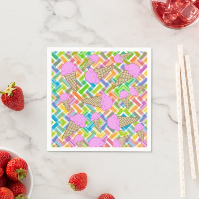 Paper Napkins, Strawberry Ice Cream Chevron Napkin (Insitu)