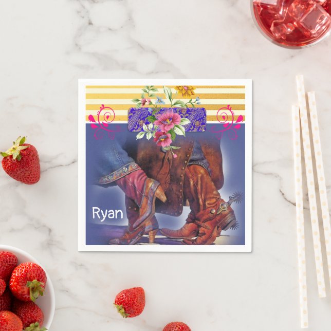 Paper Napkins, Stripe Line Dancing Floral Napkin (Insitu)