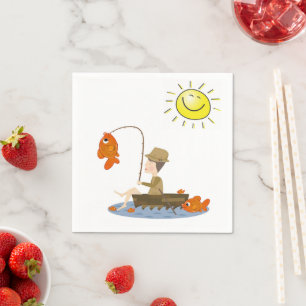 Paper Napkins, Sun Fishing Fish Fisherman Napkin