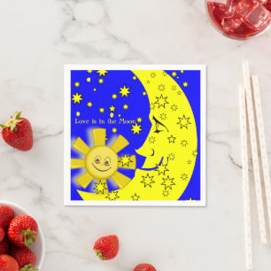 Paper Napkins, Sun Moon Yellow Stars Blue Napkin