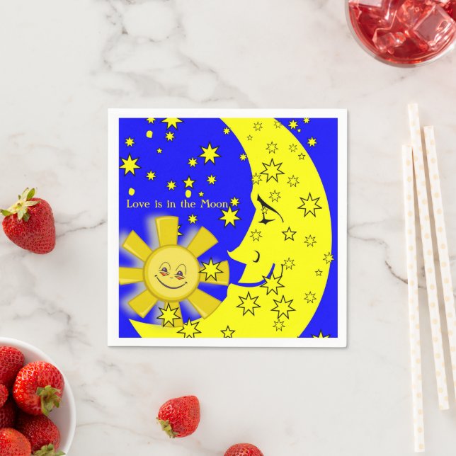 Paper Napkins, Sun Moon Yellow Stars Blue Napkin (Insitu)