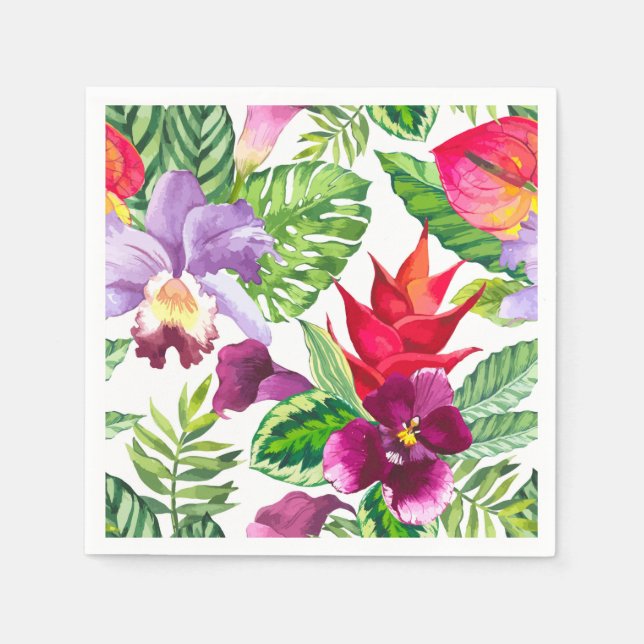 Paper Napkins - Tropical Flowers and foliage (Front)