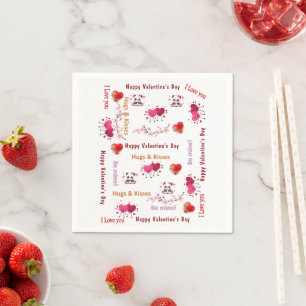 Paper Napkins Valentine's Day Couple Red Hearts