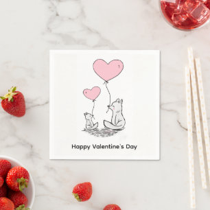 Paper Napkins Valentine's Day Foxy Love PinkHearts