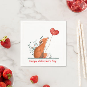 Paper Napkins Valentine's Day Foxy Love Red Hearts