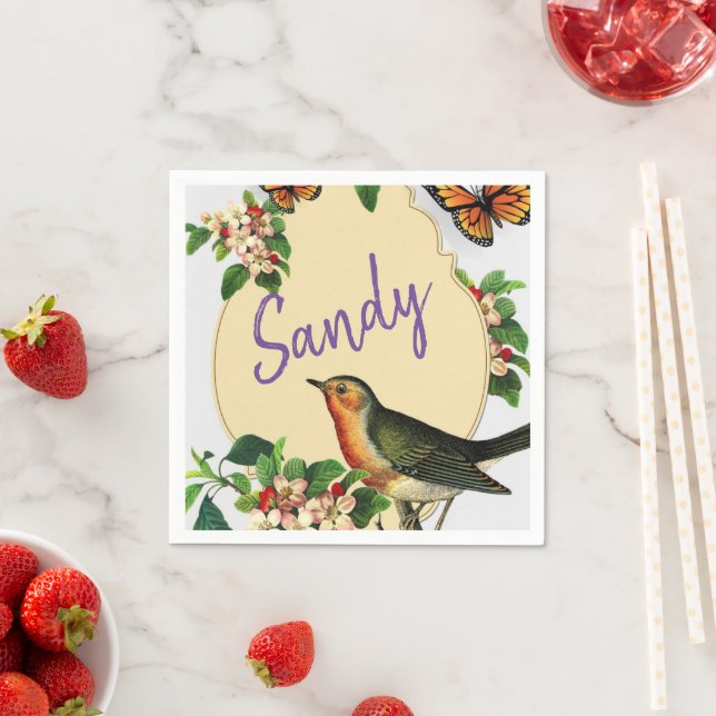 Paper Napkins, Vintage Birds Napkin (Insitu)