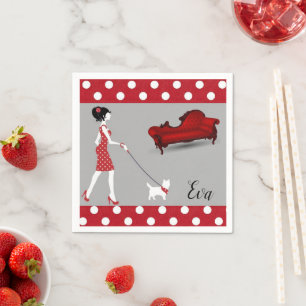 Paper Napkins, Vintage Paris France Red Polkadot Napkin