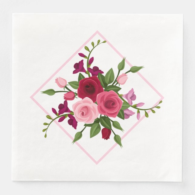 Paper Napkins-Vintage Roses Paper Dinner Napkins (Front)