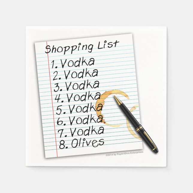PAPER NAPKINS - VODKA SHOPPING LIST (Front)