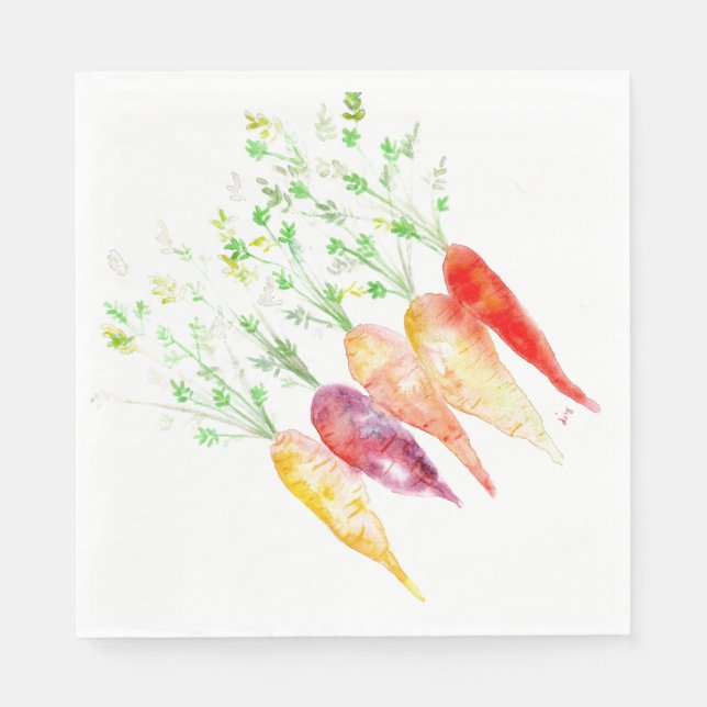 Paper Napkins - Watercolor Heirloom Carrots (Front)