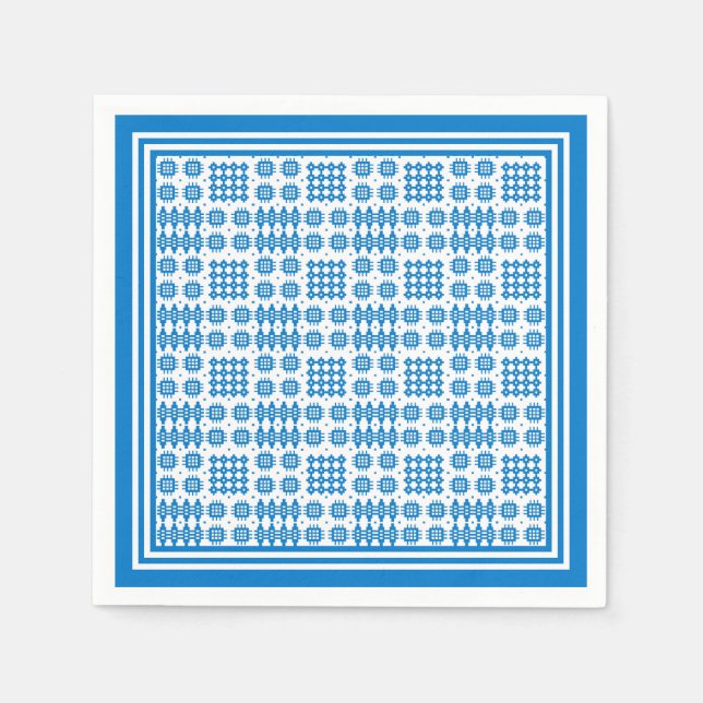 Paper Napkins: Welsh Tapestry Pattern, Bright Blue Napkin (Front)
