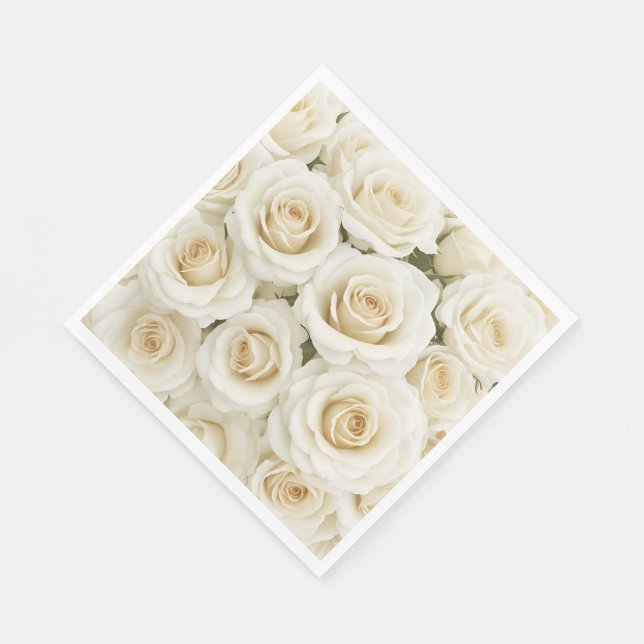 Paper Napkins-White Roses Napkin (Corner)