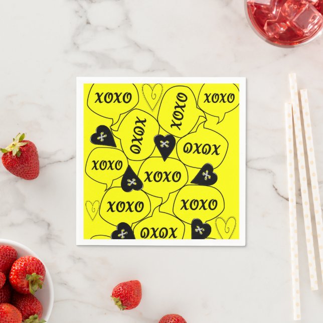 Paper Napkins, XOXO Yellow Black Napkins (Insitu)