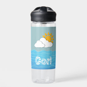 Paper Ocean with Sun and Clouds Custom Name Water Bottle