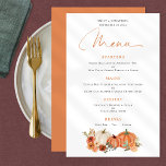 PAPER Orange Pumpkins Fall Florals Wedding Menu<br><div class="desc">A great value PAPER not card alternative in LARGER size 5.5” x 8.5” at a budget price. PAPER Orange Pumpkins Fall Florals Wedding Menu. Pumpkins and florals in the colours of fall browns, oranges and cream are at the bottom with a coordinating orange on the back, with an elegant set...</div>