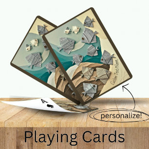 Paper Origami Fish in the Sea Custom Name   Playing Cards