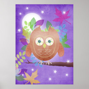 Paper owl - purple - poster print