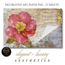 Paper Pad - Decoupage - Red and Gold Flower Script