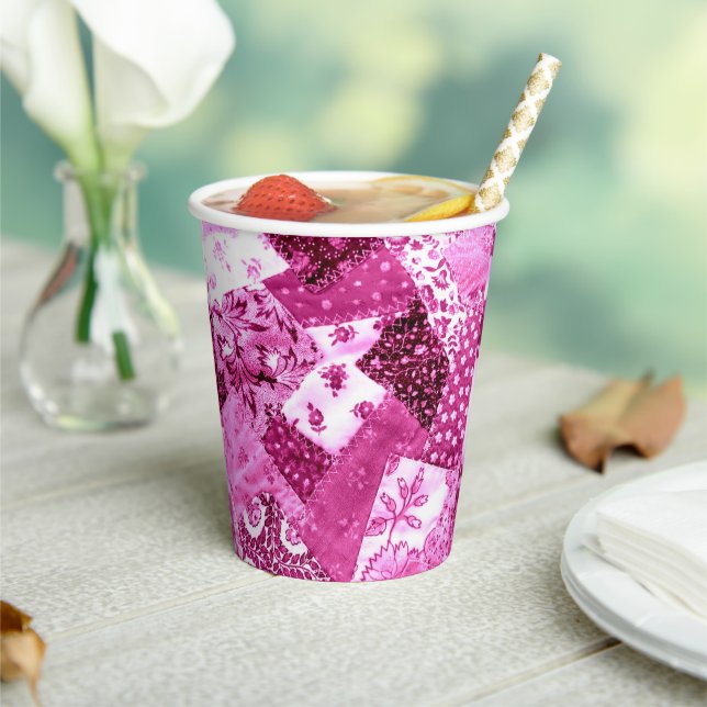 Paper Party Cups Quilt Pink White Floral (Insitu)