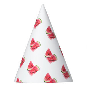 Paper Party Hat with Red Sweet Juicy Watermelon