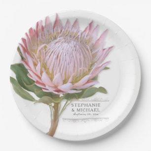 Paper Party Modern Floral Pink Protea Flower Paper Plate