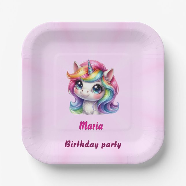 Paper & Party Plates cute unicorn  (Front)