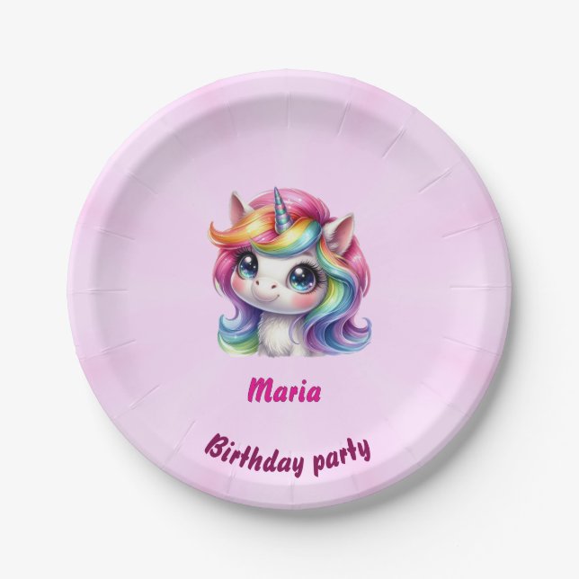 Paper & Party Plates cute unicorn  (Front)