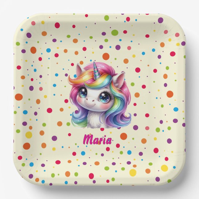 Paper & Party Plates cute unicorn  (Front)