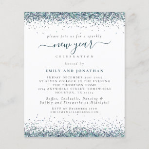 PAPER   Peacock Blue Glitter New Years Eve Invite