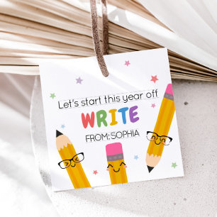 Paper Pencil Back to School Square Favour Tags