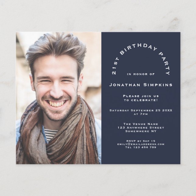PAPER Photo Man 21st Birthday Party Navy Invite (Front)