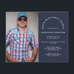 PAPER Photo Man 50th Birthday Party Navy Invite<br><div class="desc">PAPER | Photo Man 50th BIrthday Party Navy Invitation. A great value PAPER (not card) alternative WITHOUT ENVELOPES at SMALLER size 4.5” x 5.6” and at a budget price. (Standard A6 envelopes are the nearest size to fit). A fully customisable design, simply replace the sample photo with your own and...</div>