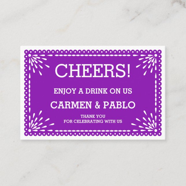 Paper Picado Colourful Mexican Wedding Drink Ticke Business Card (Front)