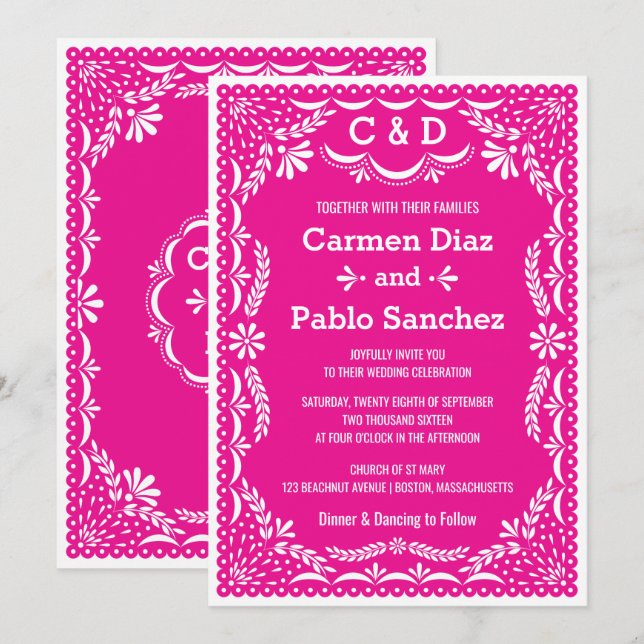Paper Picado Colourful Mexican Wedding Invitation (Front/Back)