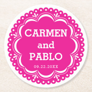 Paper Picado Colourful Mexican Wedding Round Paper Coaster