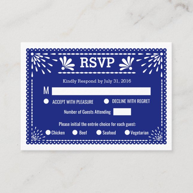Paper Picado Colourful Mexican Wedding RSVP Enclosure Card (Front)