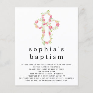 PAPER Pink Florals Cross Baptism Invitation Flyer
