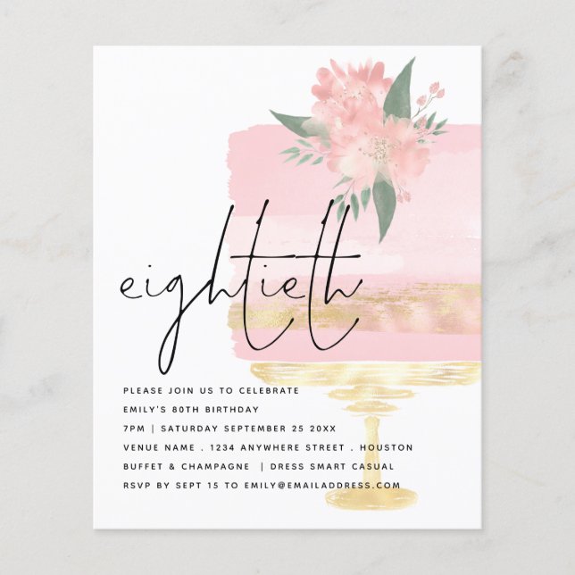 PAPER | Pink Gold Birthday Cake 80th Party Invite (Front)