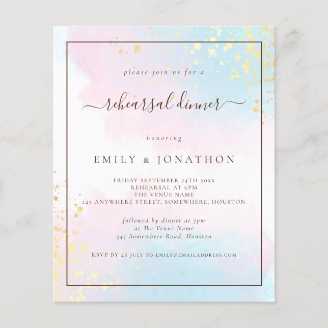 PAPER | Pink Teal Watercolor Rehearsal Dinner (Front)