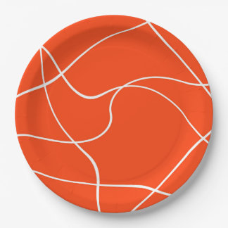 Paper plate  "Abstract lines" - Orange and white