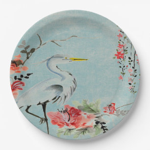 Paper plate Asian crane flower aqua