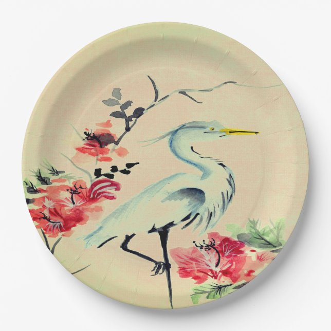 Paper plate   Asian crane flower ivory pink (Front)