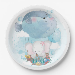 PAPER PLATE : BABY ELEPHANT & PUFFER FISH BALLOON
