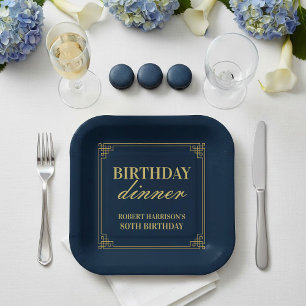 Paper Plate Birthday Party Navy & Gold 80th