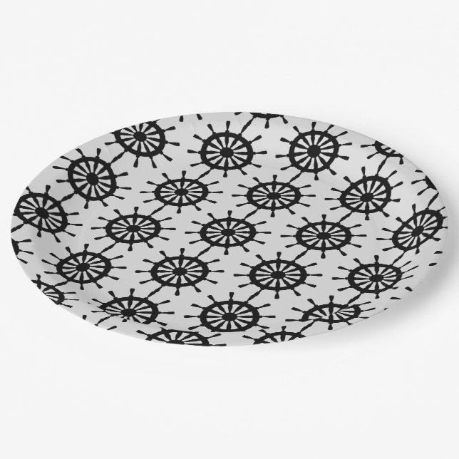 Paper Plate - Black Ship Wheels (Angled)