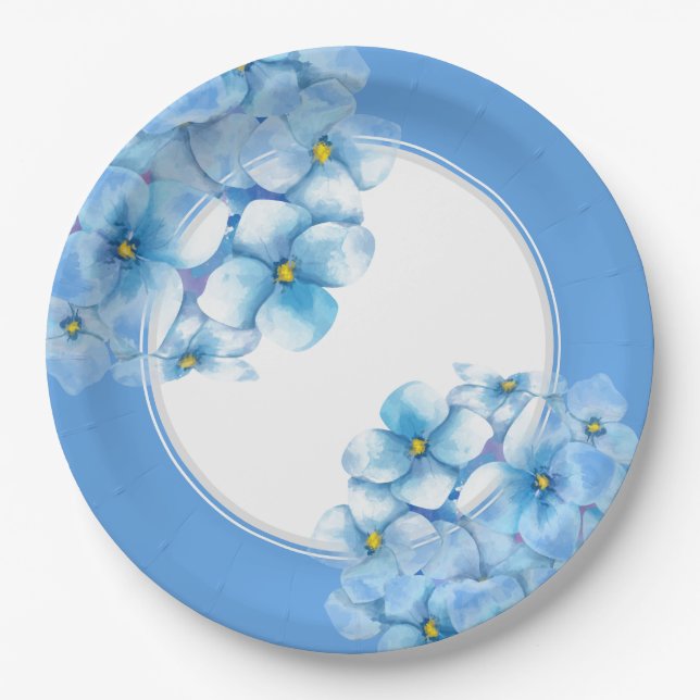 Paper Plate-Blue Hydrangeas Plate (Front)